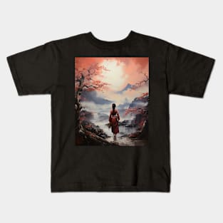 Japanese Sakura Garden Geisha Mount Fuji Cherry Blossom Kids T-Shirt